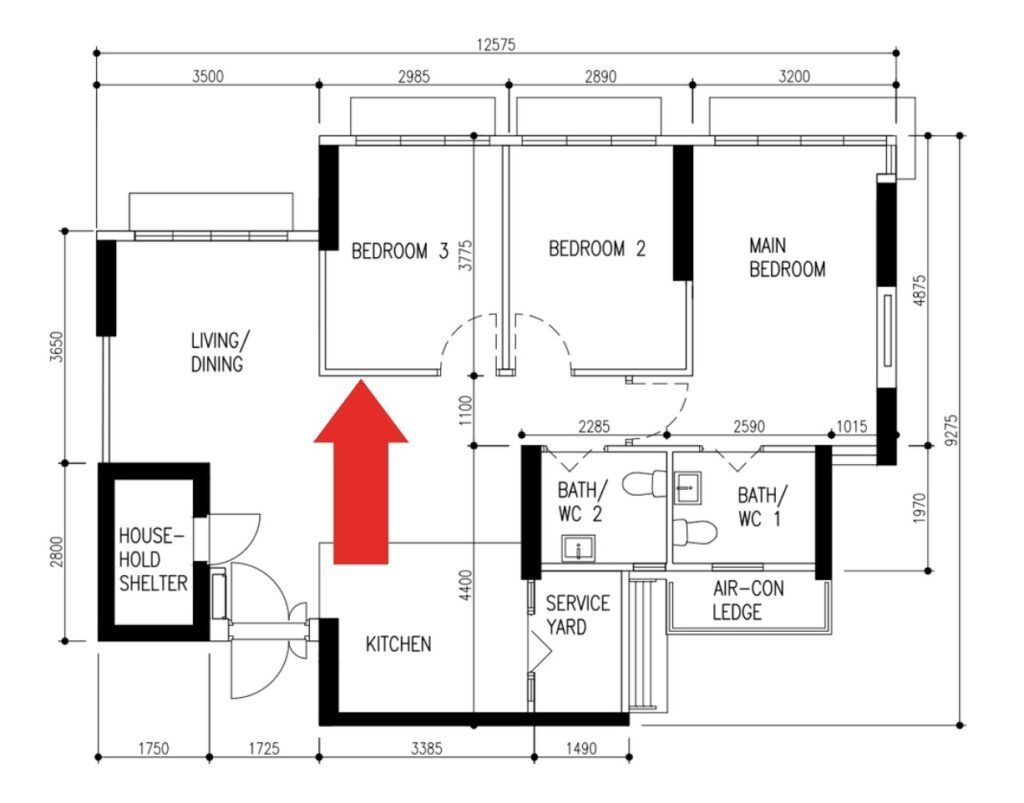 Floor plan showing thin parallel lines representing non structural partition walls