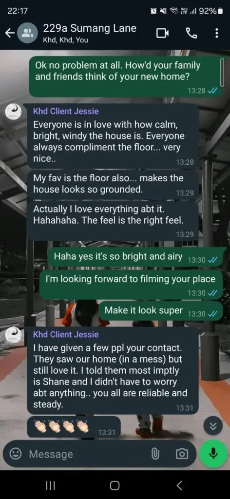happy clients leaving testimonial on whatsapp